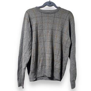 Vintage Geoffrey Beene Gray Windowpane Check Crewneck Sweater Men’s Size Large
